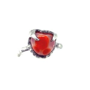 Carnelian crystal ring handmade gothic fantasy adjustable vampire fang Halloween